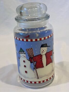 Vintage 1998 Debbie Mumm Anchor Hocking Snowman Glass Canister Jar